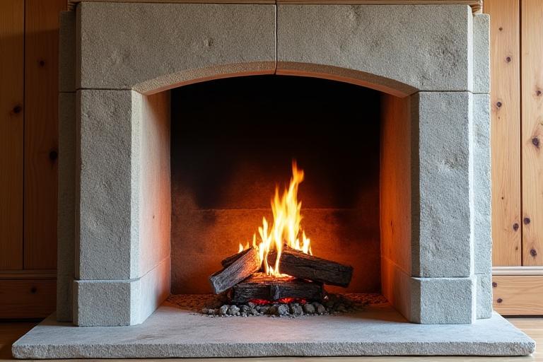 Âtre sur mesure en pierre naturelle style rustique