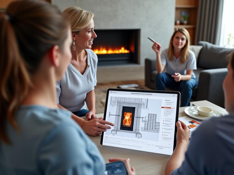 Consultation design intérieur avec cheminée