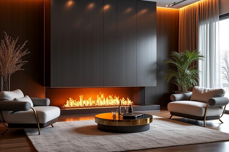 Foyer contemporain avec finitions métal